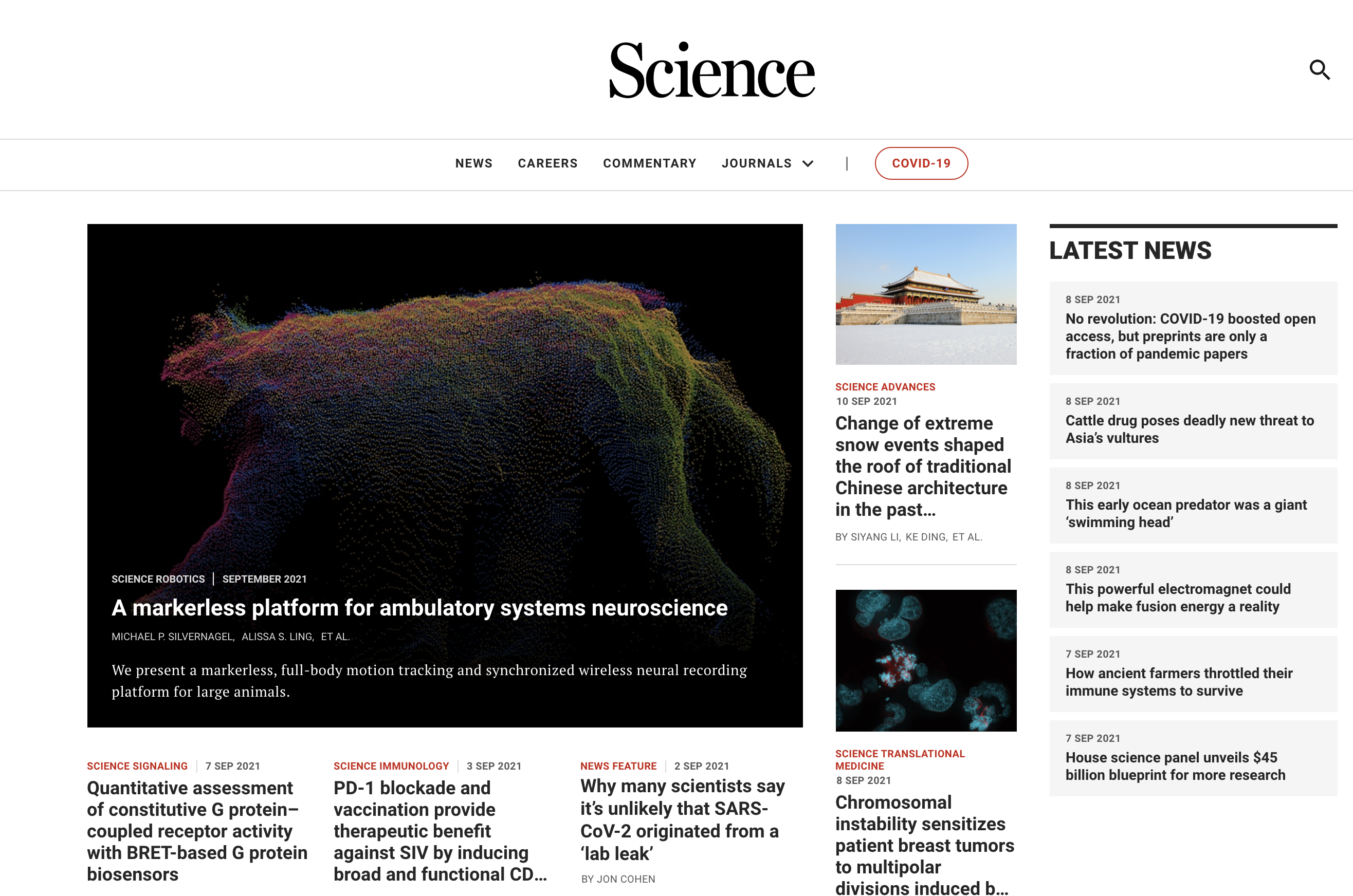 Screenshot from new Science.org homepage
